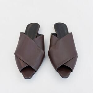 Aeyde Espresso Leather Crisscross Mule Sandals — Size 37